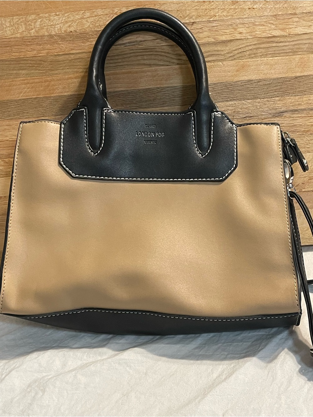 London Fog Two-Tone Tan and Black Satchel